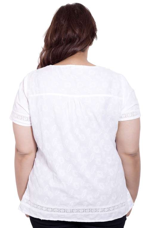 White Embroidered Half Sleeve Top