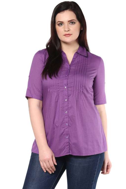 Purple Stripped Half Sleeve Shirt