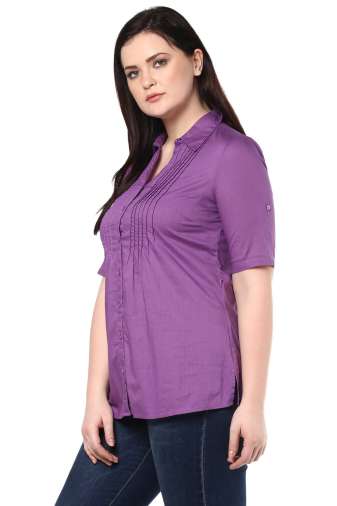 Purple Stripped Half Sleeve Shirt