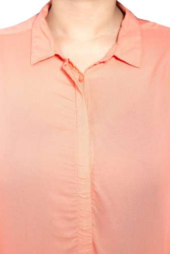 Peach Color Button Up Crop Shirt