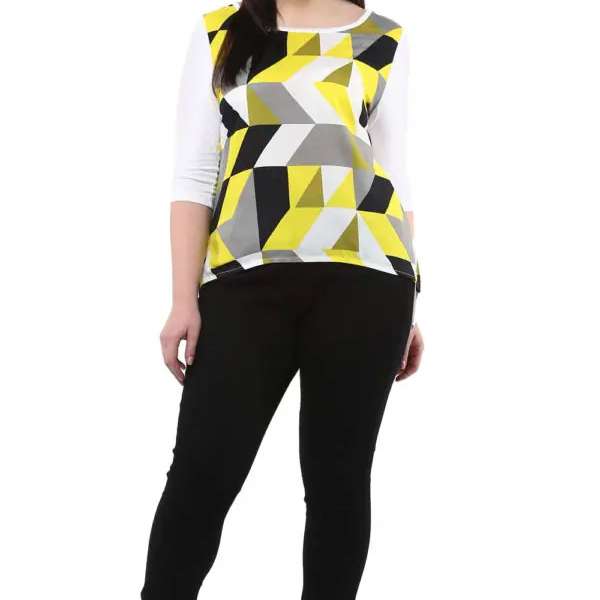 Plus Size Yellow Printed High-Low Top