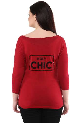 Red Drop Shoulder Sequined T-Shirt