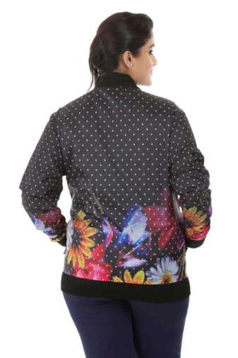 Plus Size Flower Power Black Printed Jacket