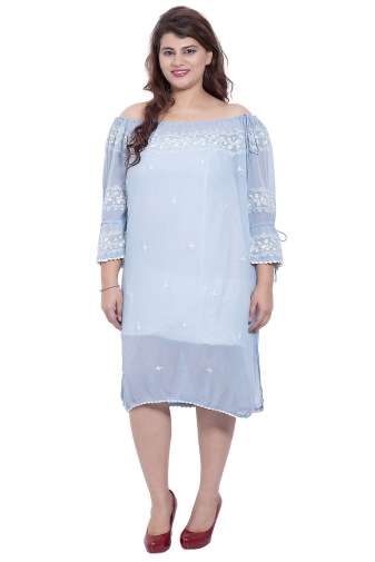 Sky Blue Embroidered Georgette Tunic Dress