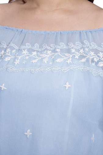 Sky Blue Embroidered Georgette Tunic Dress
