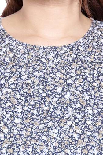 Blue White Floral Print Denim Dress