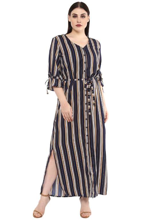 Button Down Floor Length Gown Side Slits
