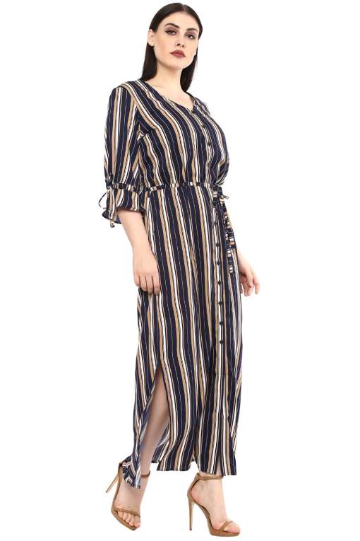 Button Down Floor Length Gown Side Slits