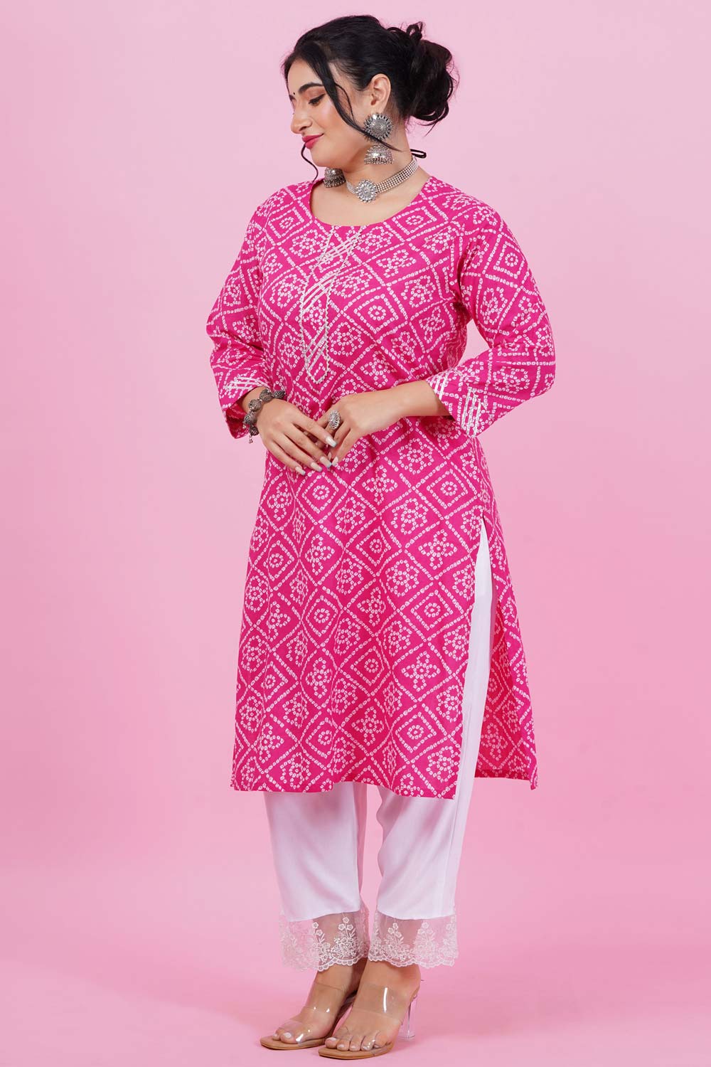 Sparkle Pink Bandhani Cotton Kurta
