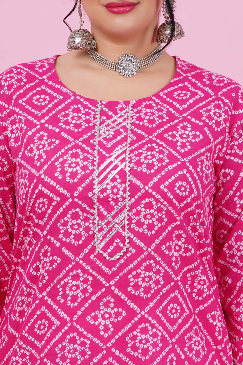 LastInch Sparkle Pink Bandhani Cotton Kurta | Sizes XXS to 8XL