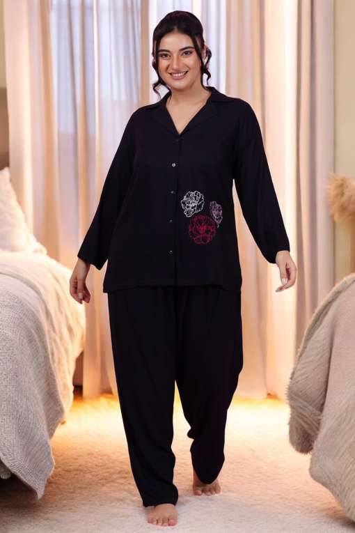 Candy Flower Embroidery Night Suit Set