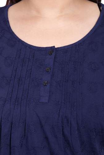 Navy Blue Embroidered Half Sleeve Top