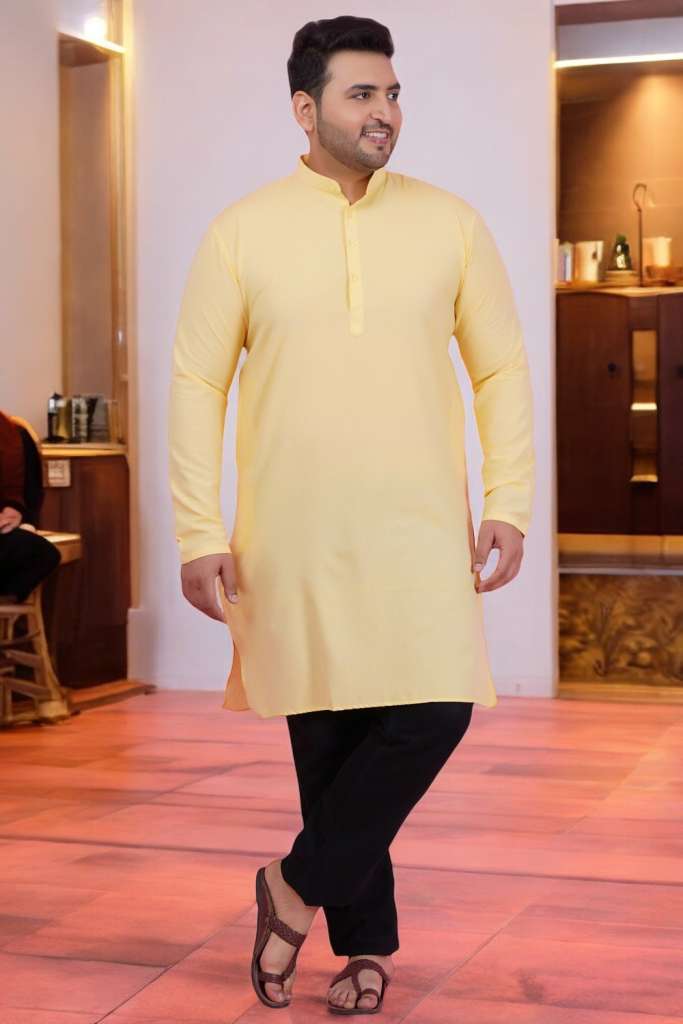 Men Pure Cotton Yellow Straight Kurta