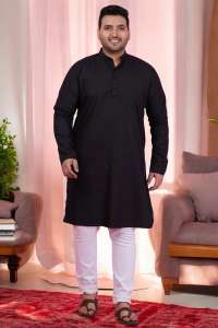 Men Stunning Black Solid Kurta