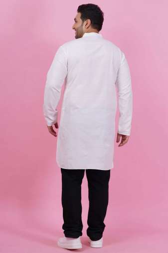 Men Solid White Long Kurta