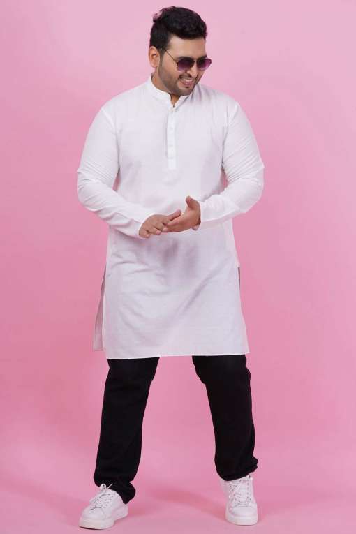 Men Solid White Long Kurta