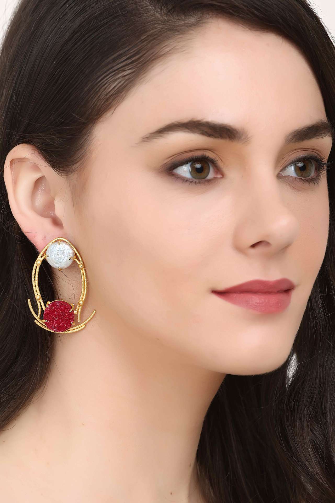 Lastinch Maroon Stone Geometric Shape Earring artificial jewellery