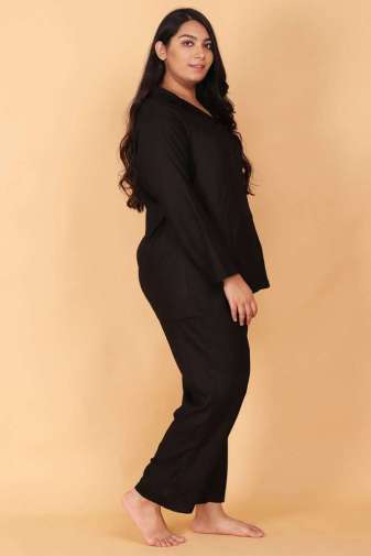 Queen Embroidery Black Night Suit Set