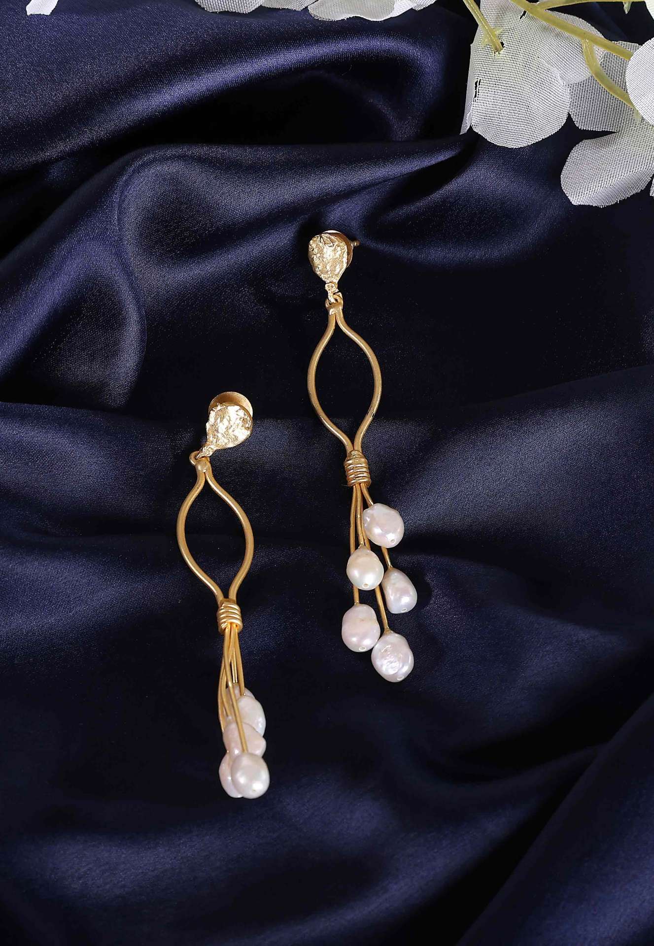 White Long Pearl Earrings