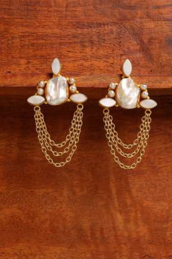 White Pearl Tassel Earrings