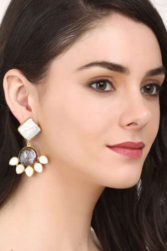 White Pearl Enamel Earrings