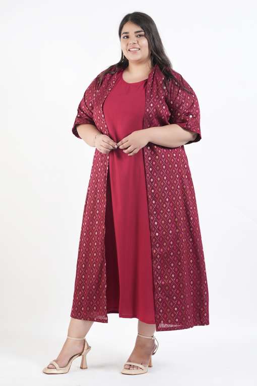Ruby Red Maxi Dress With Brocade Jacket