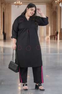 Raven Black Cotton Embroidery Kurta Set