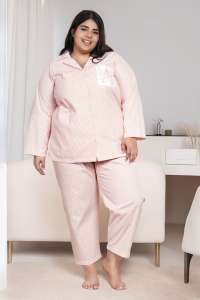 Orange & White Striped Embroidery Pocket Night Suit Set