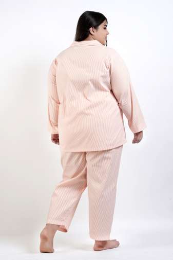 Orange & White Striped Embroidery Pocket Night Suit Set