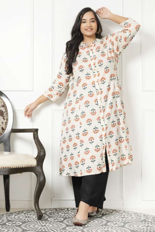 LastInch Delight Floral Print A-line Kurti