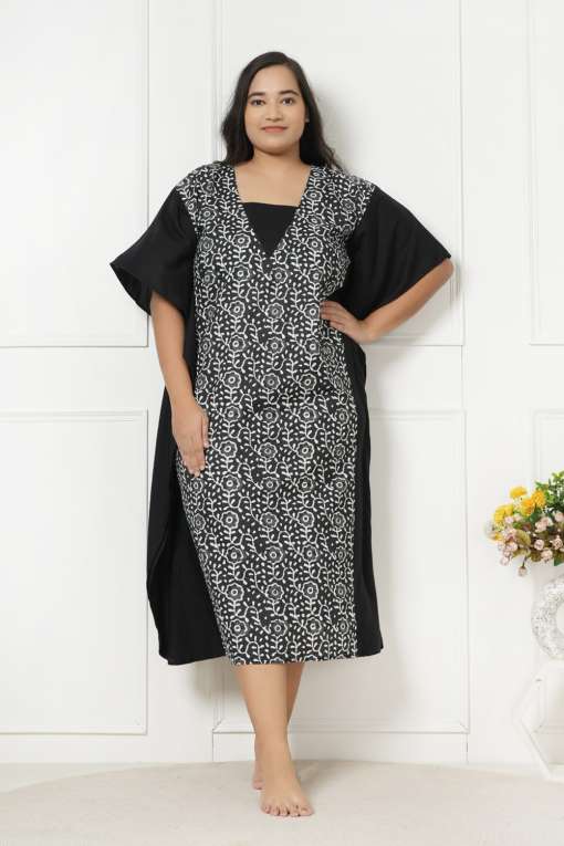 LastInch Plus Size Raven Black Kaftan Maxi Night Dress