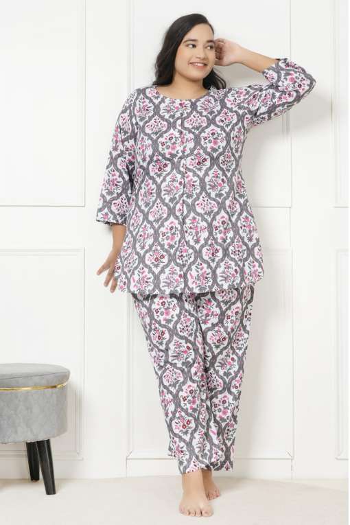 LastInch Ash Floral Print Night Suit Set