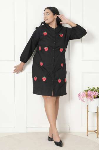 LastInch Plus size Strawberry Embroidered Shirt Dress