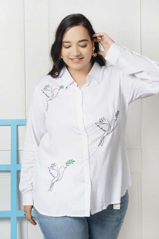 LastInch Women Finch Embroidered White Shirt